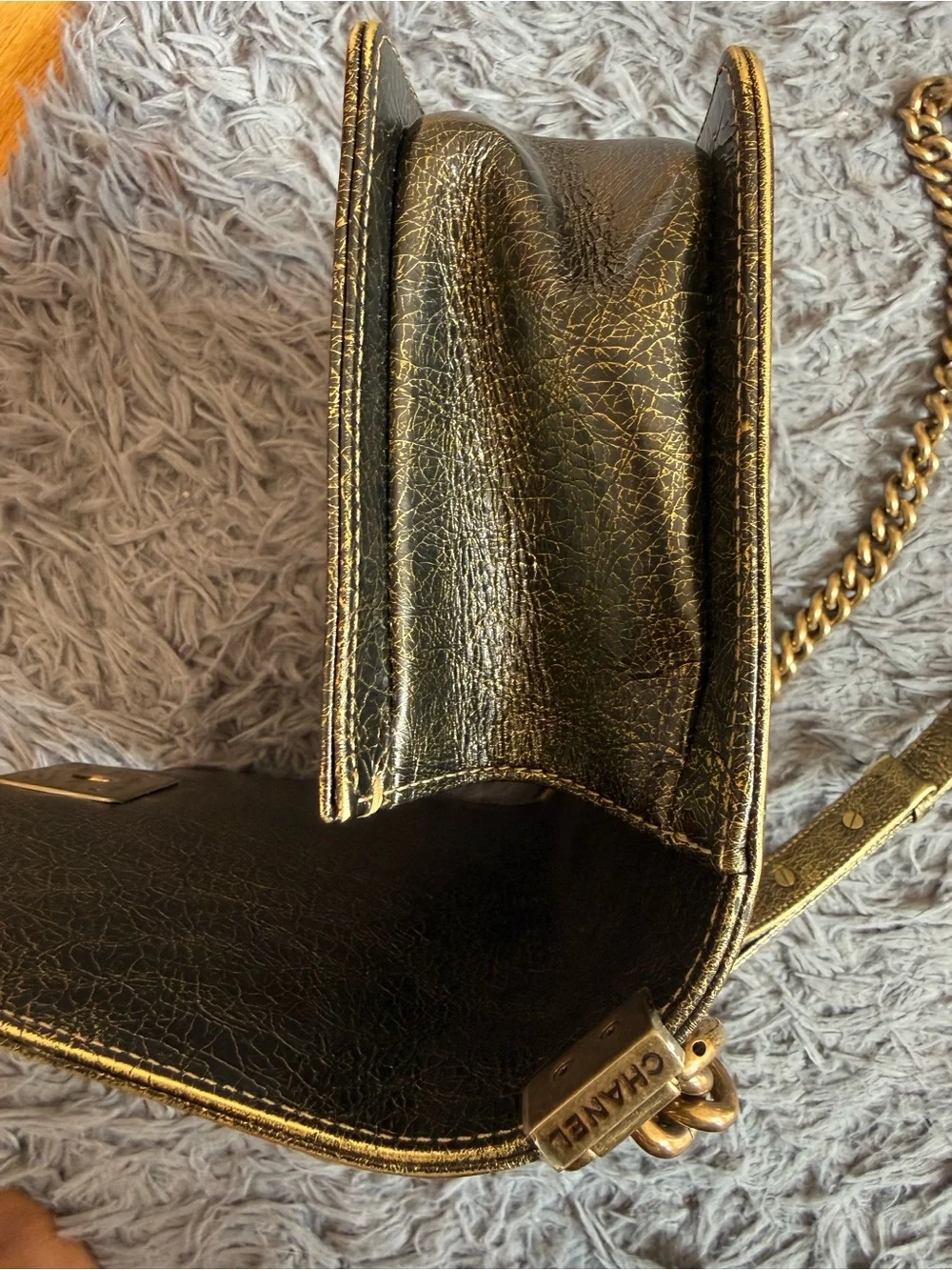 CHANEL Metallic Gold Quilted Boy Crossbody